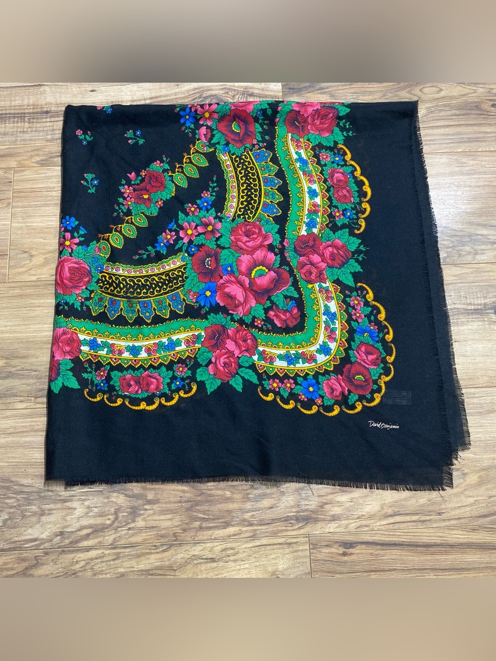 Women’s Vintage 80s David Benjamin Floral Large Scarf with Frey Made in Italy